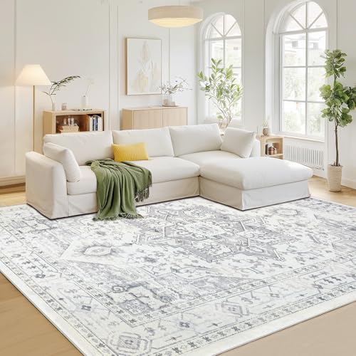8x10 Washable Area Rugs for Living Room (8' x 10' (Rectangular) / Grey-cream-ivory)