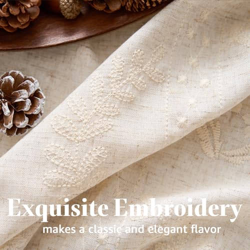 Ivory Floral Linen Kitchen Tier Curtains 36 Inch (A| Ivory / 26"W x 36"L (Pack of 2))
