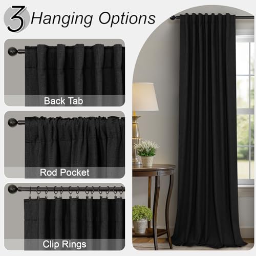 72 Inch Blackout Curtains for Living Room 2 Panel Burg Complete Black Out Thermal Insulated Darkening Back Tab Pleated Lightweight Noise Reducing Saver Energy Saving Long Curtain for Bedroom 72 Length (Black / 52"W x 72"L (Pack of 2))