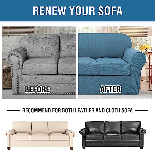 4 Piece Stretch Sofa Covers for 3 Cushion Couch Covers for Living Room Furniture Slipcovers (Large / Dusty Blue)