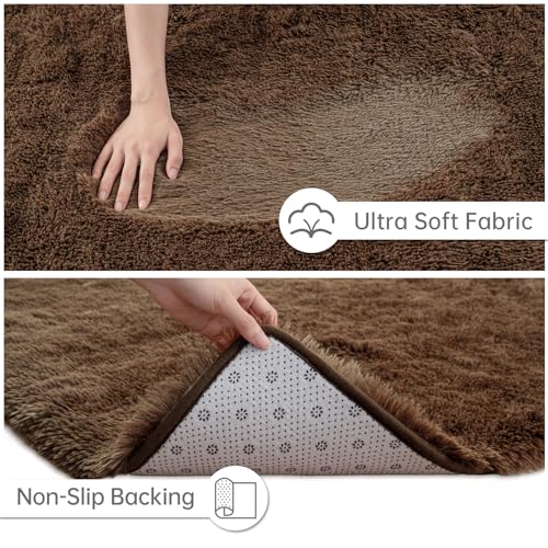 Fluffy Rug for Bedroom Living Room (3' x 5' / Brown)