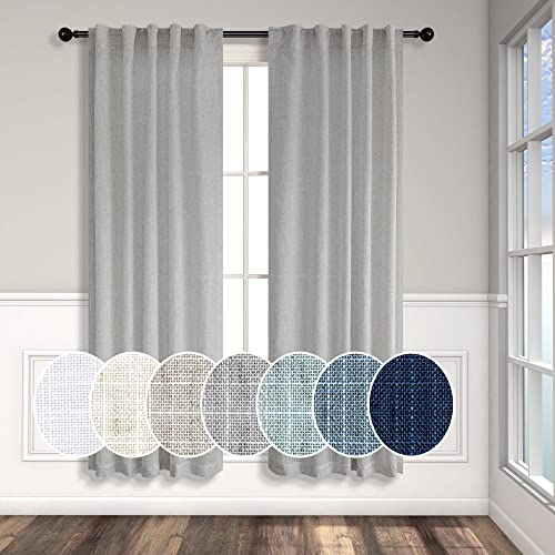 Light Grey Curtains 38 Inch Wide for Windows 2 Panel Back Tab Rod Pocket Light Filtering Semi Sheer Gray Linen Curtain for Bedroom Kitchen Door Living Room Modern Decor 38 Inch Width by 63 Inch Length (38"W x 63"L (Pack of 2) / Grey)