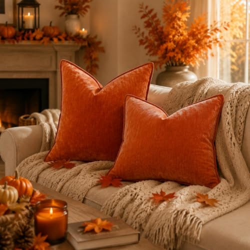 Chenille Rust Velvet Throw Pillow Covers 22x22 Set of 2 (Rust / 22" x 22" (Pack of 2))