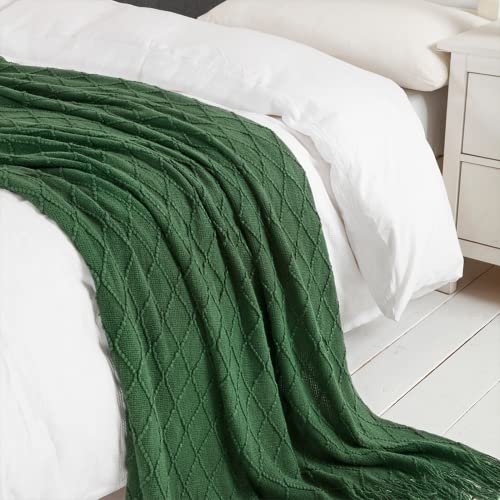 Green Throw Blanket 50x60 Inch Boho Knitted Soft Throw Sofa Blanket (Green / 50"x60")