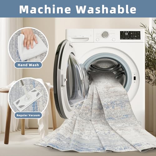Washable Rugs 5x7 Area Rugs for Living Room (5' x 7' (Rectangular) / Blue-griege-brown-beige-white)