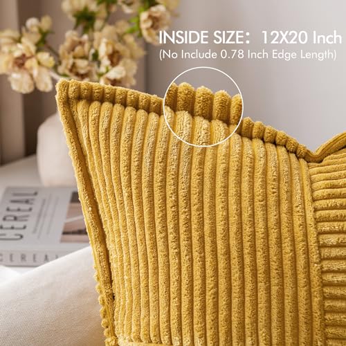 Decorative Lumbar Throw Pillow Covers 12x20 Inch Mustard Yellow (Mustard Yellow / 20" x 12" (Pack of 2))