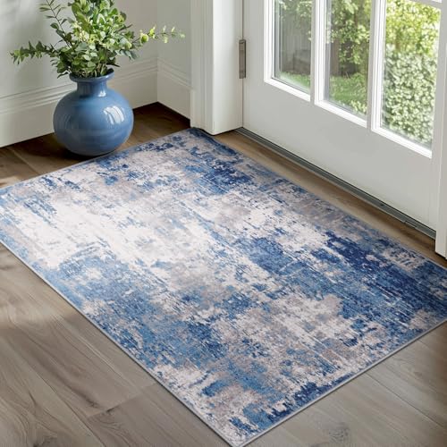 Washable 4'x5' Abstract Area Rug for Living Room Blue Gray (Blue/Gray / 4' x 5' (Rectangular))