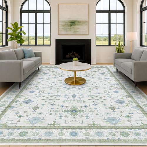 Washable Rugs for Living Room 10x12 (10' x 12' (Rectangular) / Cream Green)