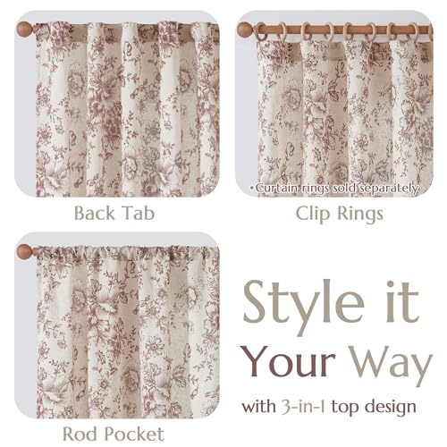 Vintage Floral Linen Curtains 84 Long for Living Room 2 Panels (Brick Red / 50"W x 84"L (Pack of 2))