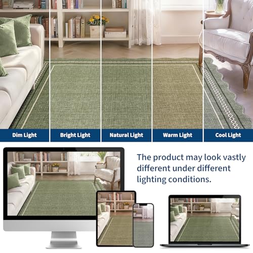 Scalloped Runner Rug for Hallway 2x10 Non Slip Washable (Green / 2' x 10' (Runner))
