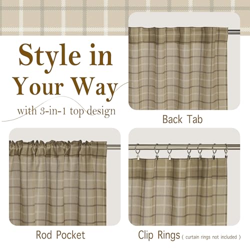 Farmhouse Linen Plaid Curtains Light Filtering 96 inches Long (52"W x 96"L (Pack of 2) / Plaid | Linen)