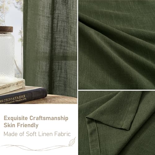 Olive Green Linen Sheer Curtains 95 inch for Living Room 2 Panels (52"W x 95"L (Pack of 2) / Olive Green)