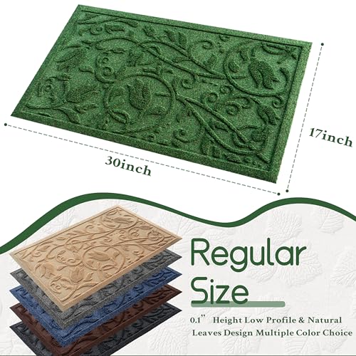 Boho Green Floral Leaves Outdoor Indoor Entrance Doormats (Tulip-green / 1'11" x 2'11" (Rectangular))