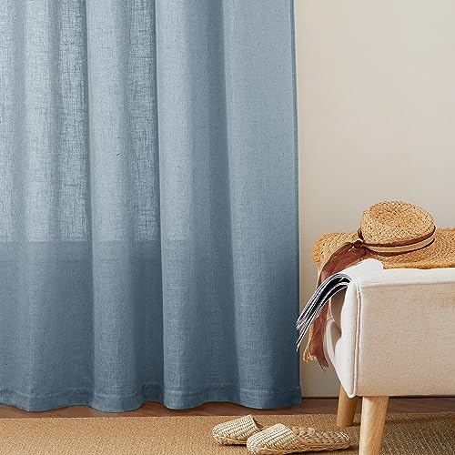 Linen Semi Sheer Curtains 63 inch Length for Living Room Office (Dusty Blue / 52"W x 63"L (Pack of 2))