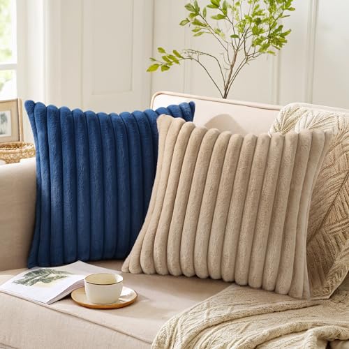 Faux Fur Decorative Throw Pillow Covers 26x26 Set of 2 (Khaki / 26" x 26" (Pack of 2))