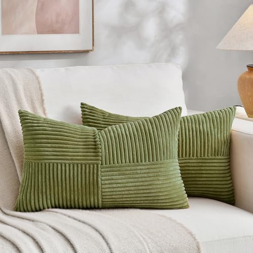 2 Packs Moss Green Long Lumbar Decorative Throw Pillow Covers 16x24 Inch for Couch Bed Sofa (Moss Green / 24" x 16" (Pack of 2))