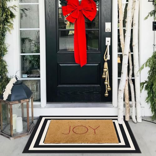 Front Door Mat Indoor Outside Entrance (Geometric Border- Black/White / 2' x 3' (Rectangular))