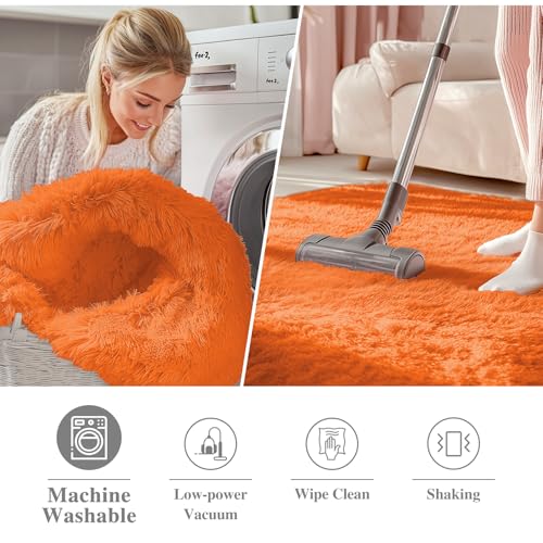 Orange Round Rugs for Bedroom (3 Ft Round / Orange)