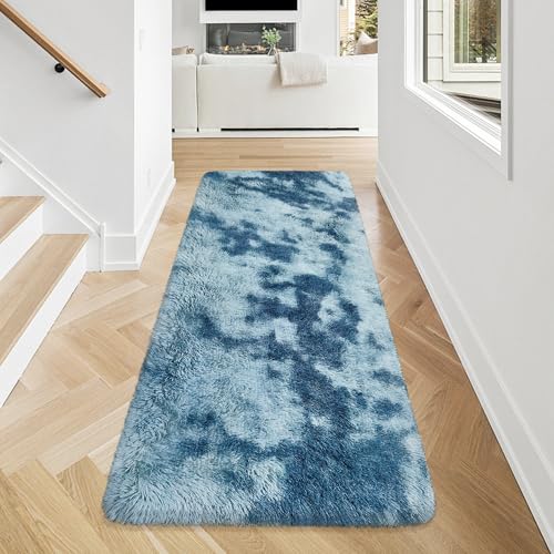 Super Soft Fluffy Living Room Area Rug 2x5 ft Tie (Tie-dyed Blue / 2' x 5' (Runner))