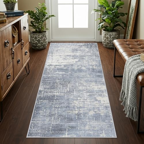 2x6 Non Slip Entryway Area Rugs (2' x 6' (Rectangular) / Blue/Ivory)