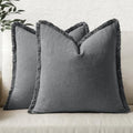 Linen Fringe Decorative Euro Throw Pillow Covers Dark Grey 24x24 (24" x 24" (Pack of 2) / Dark Grey)