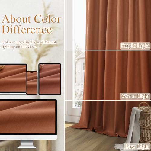 Terracotta 100% Blackout Curtains 90 Inch Length 2 Panels Set Fall Curtains for Living Room Bedroom Back Tab Thermal Insulated Black Out Linen Drapes (Terracotta / 52"W x 90"L (Pack of 2))