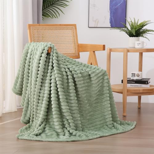Sage Green Fleece Throw Blanket 50”×60” for Couch Sofa Livingroom (Sage Green / 50×60inch)