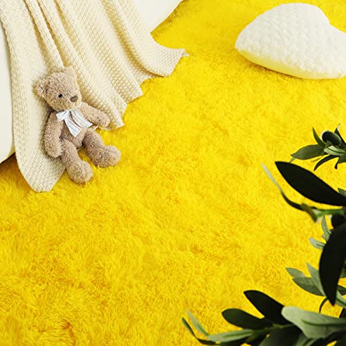Area Rugs Fluffy Living Room Carpets for Kids Bedroom 4x5.3 (Yellow / 4' x 5.3' (Rectangular))