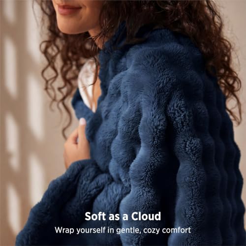 Cloud Bubble Fleece Twin Blanket for Bed (Navy Blue / Twin (60" X 80"))