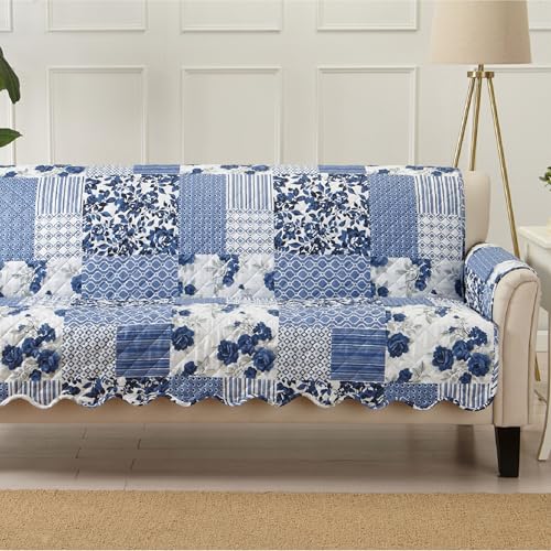 Reversible Patchwork Sofa Cover (Sofa / Patchwork - Navy)