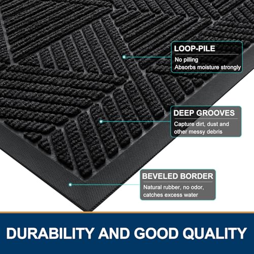 Half Circle Front Door Mat Outside Entrance (Black / 29.5" X 17")