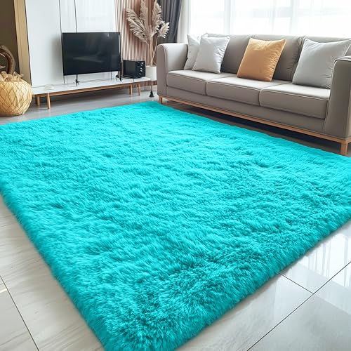 8x10 Machine Washable Large Area Rugs for Living Room (8x10 Ft / Teal Blue)