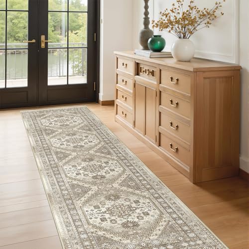 Runner Rug 2x8 Runners for Hallways Non Slip Washable Rugs (Brown / 2' x 8' (Runner))