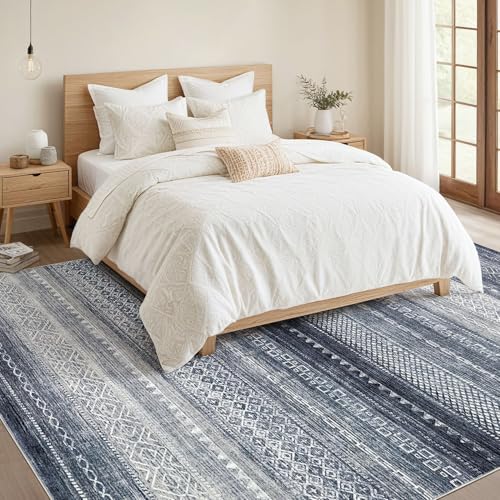 Boho 6x9 Area Rug Living Room Rugs Machine Washable Blue (Denim Blue / 6' X 9' (Rectangular))