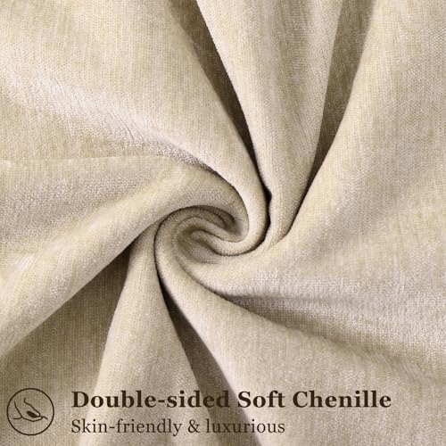Chenille Beige Velvet Throw Pillow Covers 24x24 Set of 2 (Natural Beige / 24" x 24" (Pack of 2))