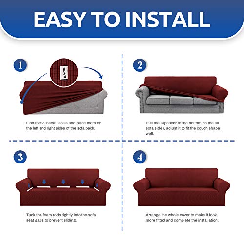 Stretch Couch Covers for Sofa (Dark Red / Large)