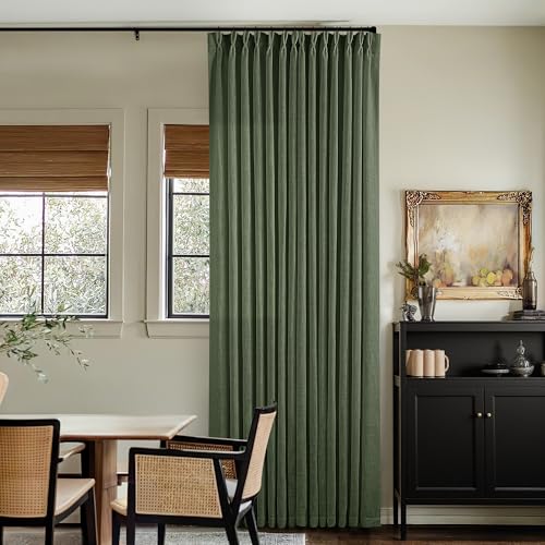 80 Inches Long Olive Green Pinch Pleat Thick Linen Curtains for Bedroom (Olive Green / 40"W x 80"L (Pack of 2))