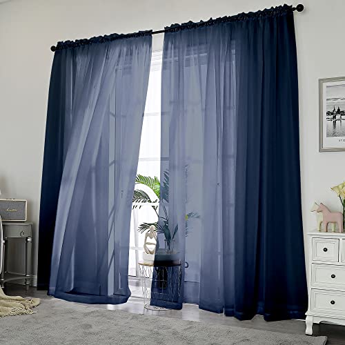 Navy Blue Sheer Curtains 84 Inches Long 2 Panels (Navy Blue / 42"W x 84"L (Pack of 2))