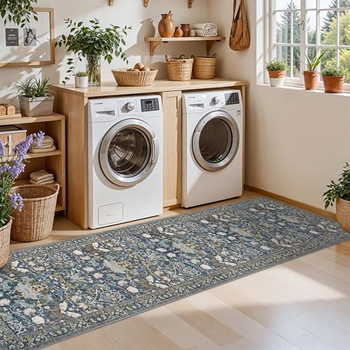 Washable 2x8 Hallway Runner Rug (2' x 8' (Rectangular) / Floral/Blue)