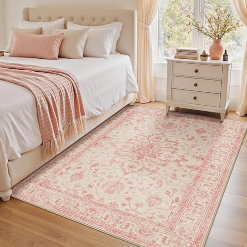 Washable Area Rug (Pink/Light Vintage Pink / 4' x 6' (Rectangular))