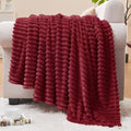 Ribbed Jacquard Burgundy Fleece Twin Blanket for Couch (Burgundy / Twin(60"x80"))