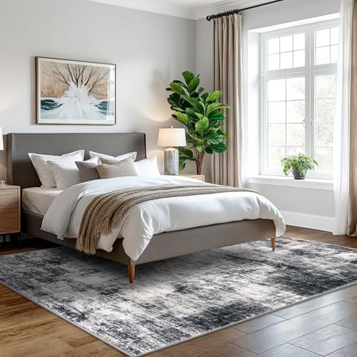 Modern Abstract Area Rugs 5x7 Ft Washable Rugs for Living Room (Black/Grey/White / 5' x 7' (Rectangular))