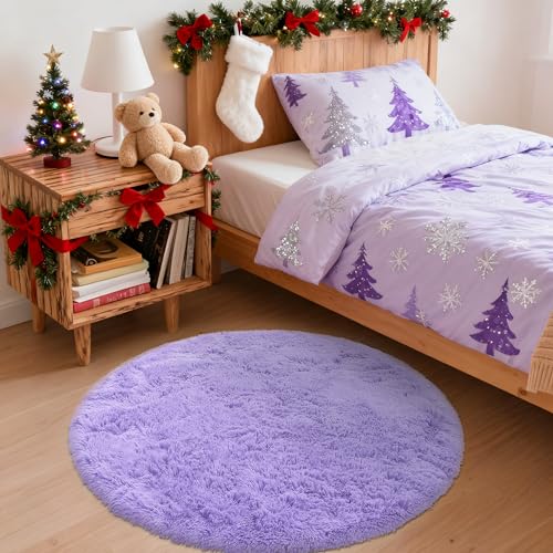 Light Purple Round Rugs for Bedroom (3 Ft Round / Light Purple)