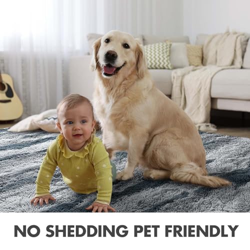 8x10 Ft Extra Large Shag Rugs for Living Room (Dd Blue 4sm02 / 8' X 10' (Rectangular))