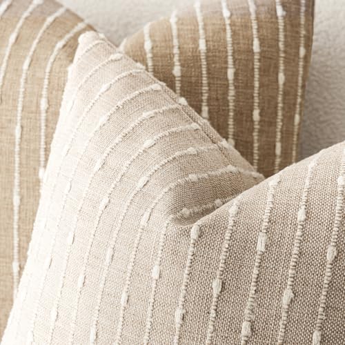 Decorative Striped Boucle Throw Pillow Cover 22x22 Natural Beige (22" x 22" (Pack of 2) / Natural Beige)
