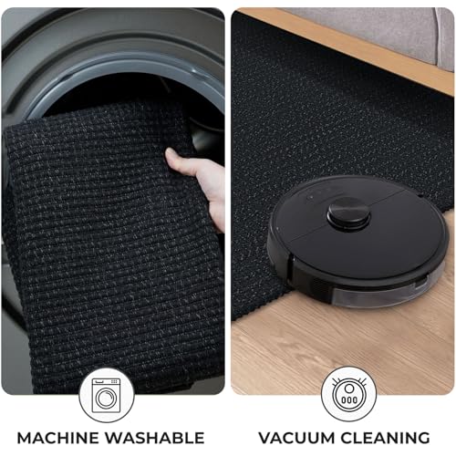 Runners for Hallways 2x10 ft Washable Kitchen Runner Non Slip Rubber Backed Hallway Rugs Cotton Entryway Runner Rug Floor Carpet for Indoor Hall (Black/Dark Grey / 2' x 10' (Runner))