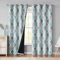 Moroccan 100% Blackout Curtains Bedroom Aqua Grey 50x96 2 Panels (Grommet | Aqua and Grey / 50"W x 96"L (Pack of 2))