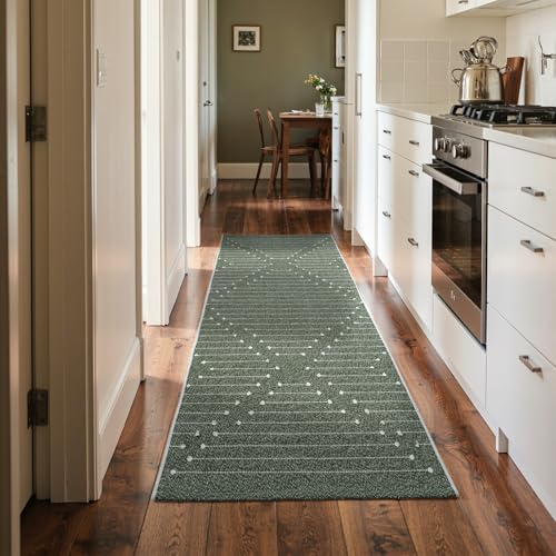 2x6 Green Entryway Runner Rug (Dark Green & White / 2' x 6' (Runner))