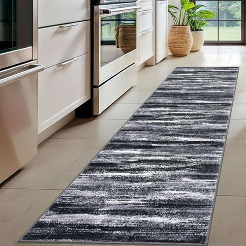 Abstract Washable 2x8 Runner Rug Non Slip Runners for Hallway (Black Grey White / 2' x 8' (Runner))