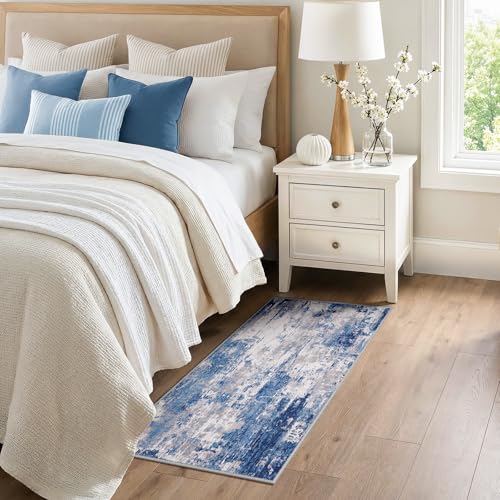 Washable 2'x5' Abstract Area Rug for Living Room Blue Gray (Blue/Gray / 2' x 5' (Rectangular))